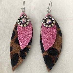 Light Pink Glitter, Animal Print and AB Earrings - KIG